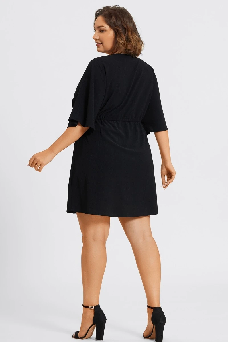 V-Neck Solid Color Elastic Eaist Ruffle Long Tunic 2 V-Neck Solid Color Elastic Eaist Ruffle Long Tunic - Image 2