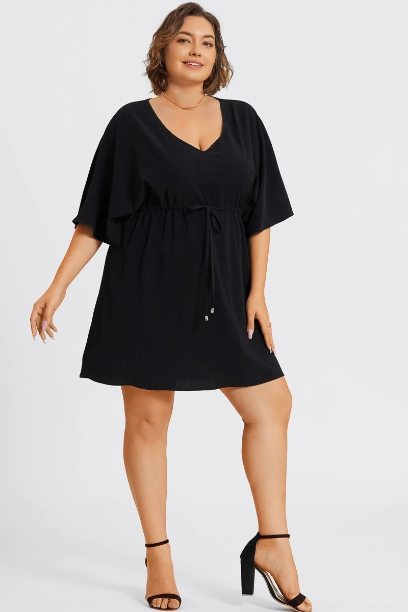 V-Neck Solid Color Elastic Eaist Ruffle Long Tunic 5 V-Neck Solid Color Elastic Eaist Ruffle Long Tunic - Image 5