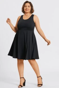 Square Neck Sleeveless Front Pocket Skater Midi Dress -Sandy Bikinis Shop c sd048001 4