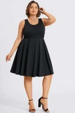 Square Neck Sleeveless Front Pocket Skater Midi Dress -Sandy Bikinis Shop c sd048001 5