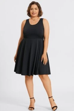 Square Neck Sleeveless Front Pocket Skater Midi Dress -Sandy Bikinis Shop c sd048001 6