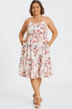 Floral Print Square Neck Chiffon Pleated Midi Dress -Sandy Bikinis Shop c sd049002 3