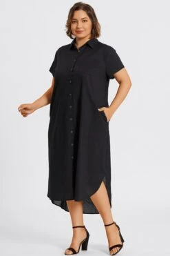 Plus Size Black Short Sleeve Shirt Maxi Dress -Sandy Bikinis Shop c sd050001 3