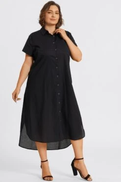 Plus Size Black Short Sleeve Shirt Maxi Dress -Sandy Bikinis Shop c sd050001 4