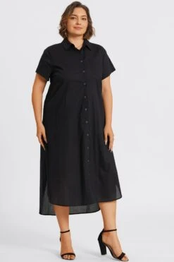 Plus Size Black Short Sleeve Shirt Maxi Dress -Sandy Bikinis Shop c sd050001 5