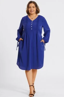 V-Neck Plain Navy Tie Shirt Midi Dress -Sandy Bikinis Shop c sd051001 3