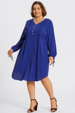 V-Neck Plain Navy Tie Shirt Midi Dress -Sandy Bikinis Shop c sd051001 4