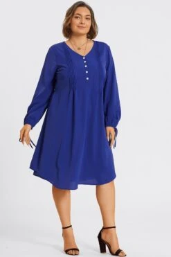 V-Neck Plain Navy Tie Shirt Midi Dress -Sandy Bikinis Shop c sd051001 5