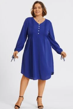 V-Neck Plain Navy Tie Shirt Midi Dress -Sandy Bikinis Shop c sd051001 6