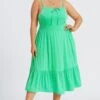 Plus Size Green Tiered Tie Front Maxi Dress