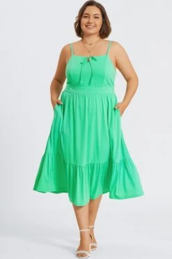 Plus Size Green Tiered Tie Front Maxi Dress -Sandy Bikinis Shop c sd054001 3