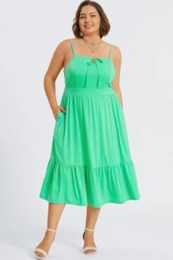 Plus Size Green Tiered Tie Front Maxi Dress -Sandy Bikinis Shop c sd054001 4