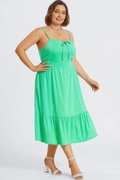 Plus Size Green Tiered Tie Front Maxi Dress -Sandy Bikinis Shop c sd054001 6
