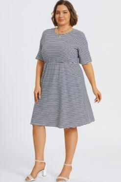 High Neck Half Sleeve Skater Midi Dress -Sandy Bikinis Shop c sd055001 3