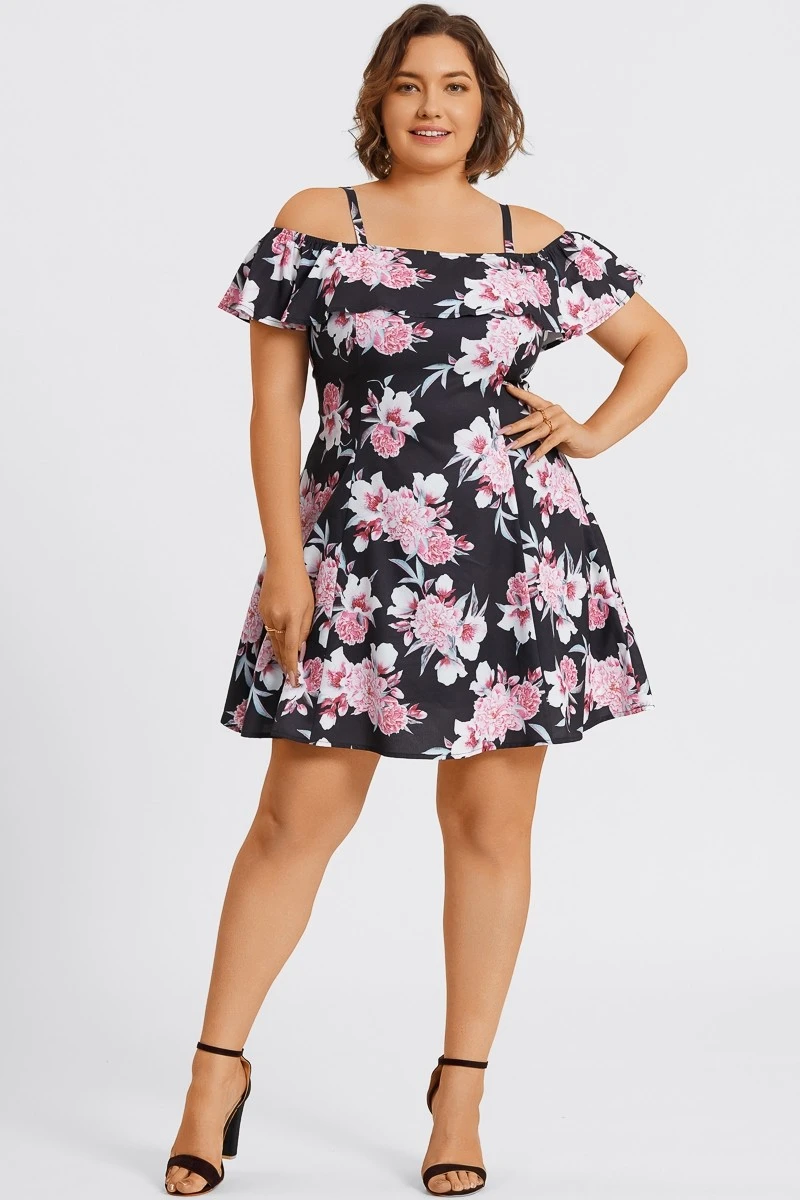 Floral Print Cold Shoulder Flutter Sleeve Midi Dress 1 Floral Print Cold Shoulder Flutter Sleeve Midi Dress