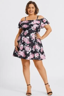 Floral Print Cold Shoulder Flutter Sleeve Midi Dress 9 Floral Print Cold Shoulder Flutter Sleeve Midi Dress -Sandy Bikinis Shop c sd057001 4