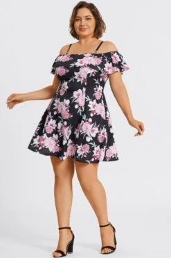 Floral Print Cold Shoulder Flutter Sleeve Midi Dress 10 Floral Print Cold Shoulder Flutter Sleeve Midi Dress -Sandy Bikinis Shop c sd057001 5