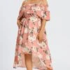 Floral Print Cold Shoulder Pocket Asymmetrical Hem Dress