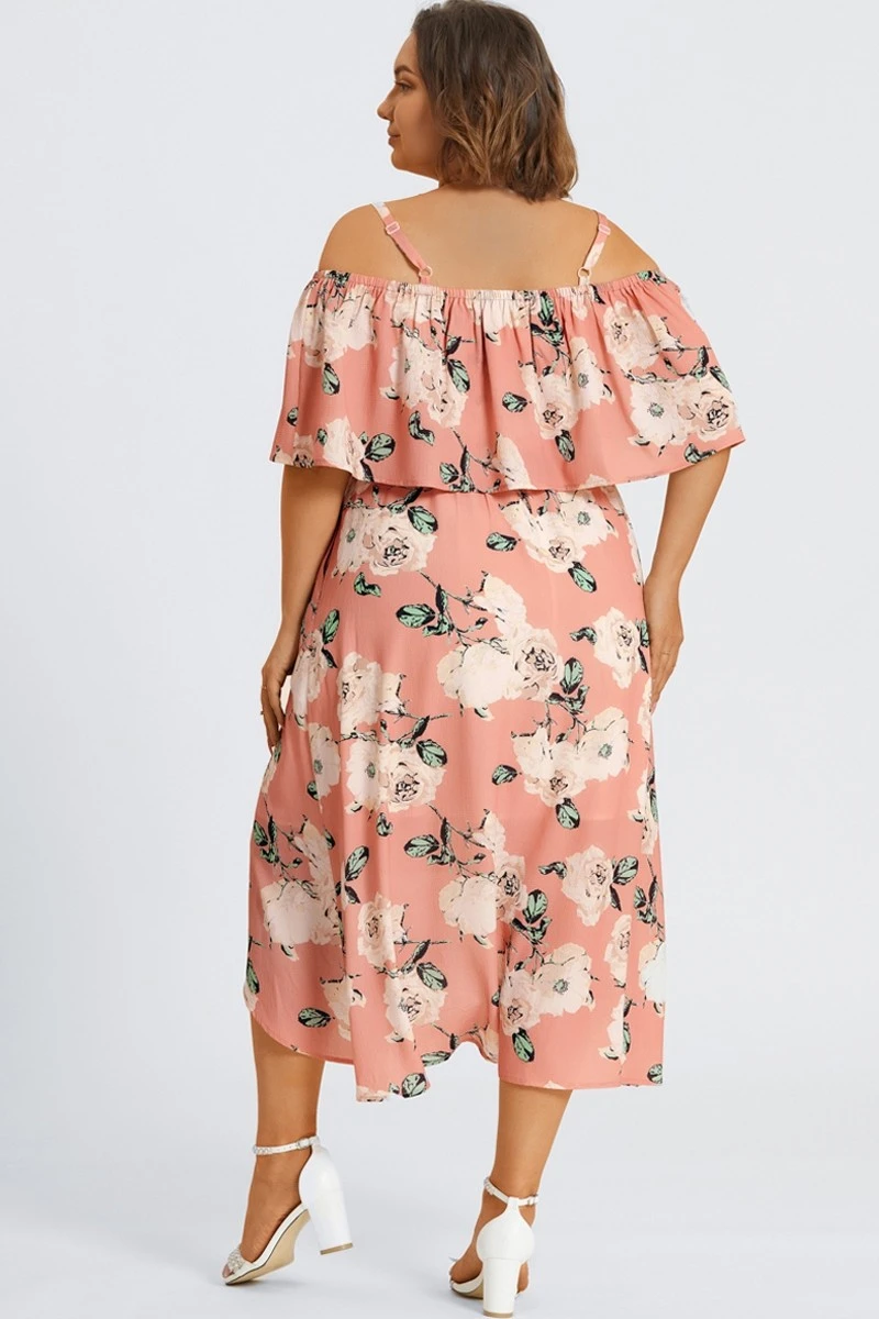 Floral Print Cold Shoulder Pocket Asymmetrical Hem Dress 2 Floral Print Cold Shoulder Pocket Asymmetrical Hem Dress - Image 2