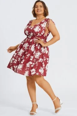 Floral Print Shirred Back Drawstring Shoulder Midi Dress -Sandy Bikinis Shop c sd062001 3