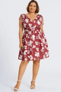 Floral Print Shirred Back Drawstring Shoulder Midi Dress -Sandy Bikinis Shop c sd062001 4