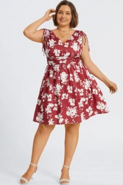 Floral Print Shirred Back Drawstring Shoulder Midi Dress -Sandy Bikinis Shop c sd062001 5