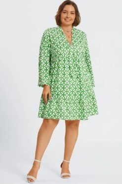 Green Floral Print Tie Neck Smock Midi Dress -Sandy Bikinis Shop c sd063001 4