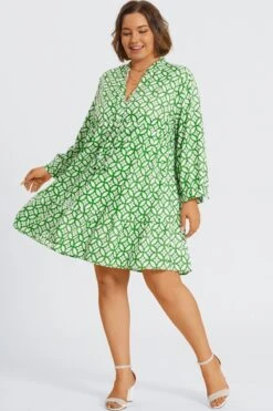 Green Floral Print Tie Neck Smock Midi Dress -Sandy Bikinis Shop c sd063001 5
