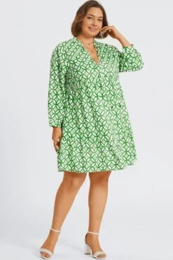 Green Floral Print Tie Neck Smock Midi Dress -Sandy Bikinis Shop c sd063001 6
