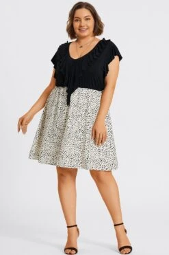 Leopard Print Ruffle Short Sleeves Midi Dress