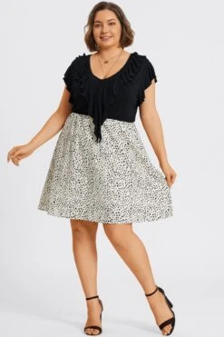 Leopard Print Ruffle Short Sleeves Midi Dress -Sandy Bikinis Shop c sd065001 4