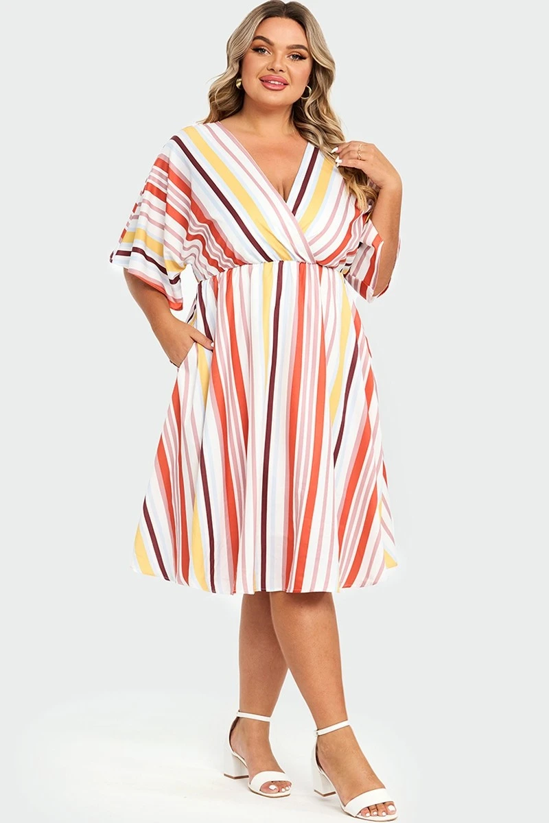 V-Neck Color Striped Dolman Sleeve Maxi Dress 1 V-Neck Color Striped Dolman Sleeve Maxi Dress
