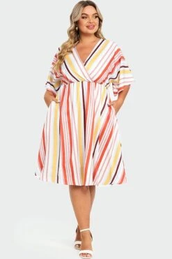 V-Neck Color Striped Dolman Sleeve Maxi Dress 8 V-Neck Color Striped Dolman Sleeve Maxi Dress -Sandy Bikinis Shop c sd430001 3