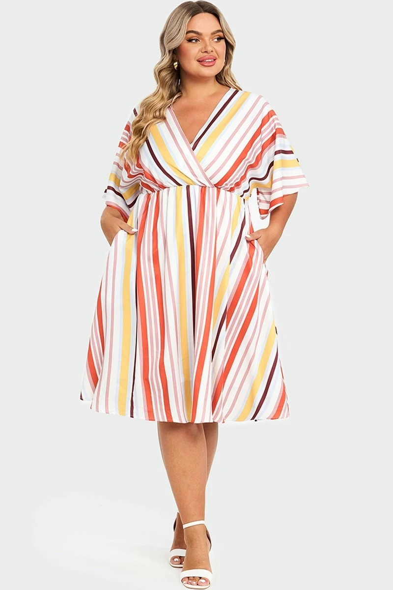 V-Neck Color Striped Dolman Sleeve Maxi Dress 3 V-Neck Color Striped Dolman Sleeve Maxi Dress - Image 3