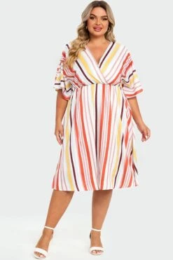 V-Neck Color Striped Dolman Sleeve Maxi Dress 9 V-Neck Color Striped Dolman Sleeve Maxi Dress -Sandy Bikinis Shop c sd430001 5