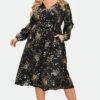 V-Neck Floral Pocket Long Sleeve Belted Dress