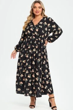 Floral Print Pocket Lantern Sleeve Wrap Maxi Dress -Sandy Bikinis Shop c sdbc008004 3