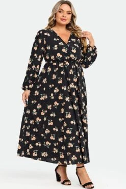 Floral Print Pocket Lantern Sleeve Wrap Maxi Dress -Sandy Bikinis Shop c sdbc008004 6