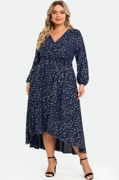 V-Neck Pocket High Low Hem Belted Wrap Dress