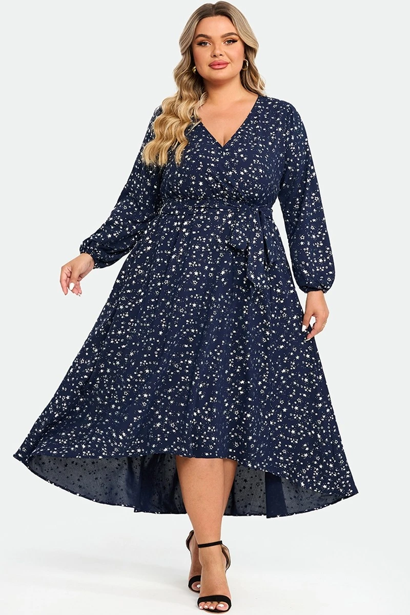 V-Neck Pocket High Low Hem Belted Wrap Dress 3 V-Neck Pocket High Low Hem Belted Wrap Dress - Image 3