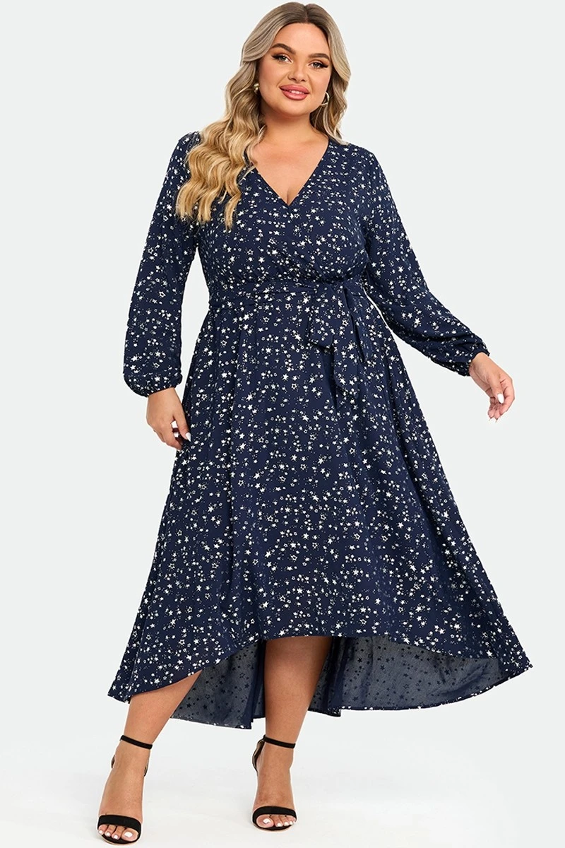 V-Neck Pocket High Low Hem Belted Wrap Dress 4 V-Neck Pocket High Low Hem Belted Wrap Dress - Image 4