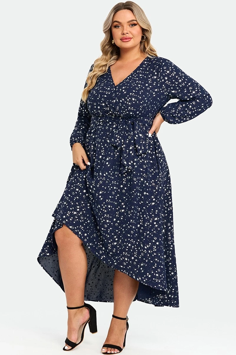 V-Neck Pocket High Low Hem Belted Wrap Dress 5 V-Neck Pocket High Low Hem Belted Wrap Dress - Image 5