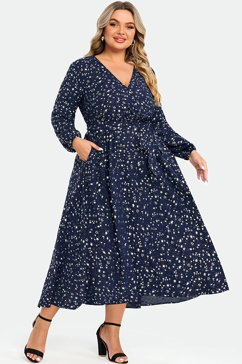 V-Neck Pocket High Low Hem Belted Wrap Dress 6 V-Neck Pocket High Low Hem Belted Wrap Dress - Image 6