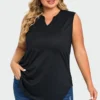 Solid Black Hem Sleeveless Notched V Neck Tank Top
