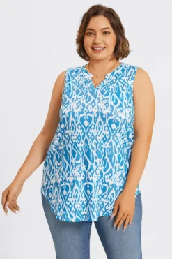 Blue ＆ White Hem Sleeveless Notched V Neck Tank Top -Sandy Bikinis Shop c top004002 4