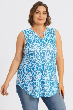 Blue ＆ White Hem Sleeveless Notched V Neck Tank Top -Sandy Bikinis Shop c top004002 6