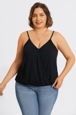 Black V-Neck Sleeveless Plus Size Cami Top -Sandy Bikinis Shop c topbc021001 3