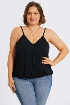 Black V-Neck Sleeveless Plus Size Cami Top -Sandy Bikinis Shop c topbc021001 4