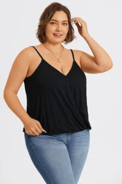 Black V-Neck Sleeveless Plus Size Cami Top -Sandy Bikinis Shop c topbc021001 5
