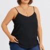Plus Size V-Neck Black Chiffon Swing Cami Top